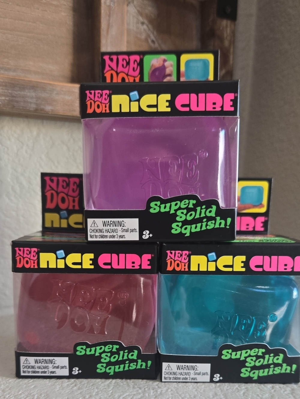 New Needoh Nice Cube Super Solid Squish - Set Of 3 Purple, Pink And Blue